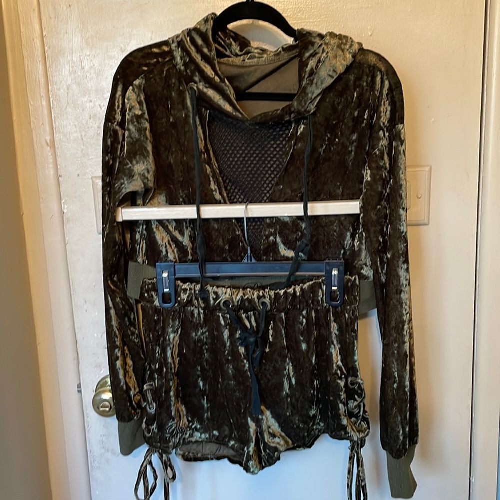 Velvet two piece shorts and long sleeve set
